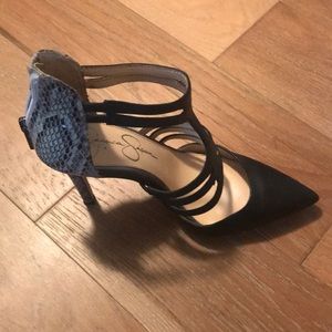 Jessica Simpson black and snakeskin heels